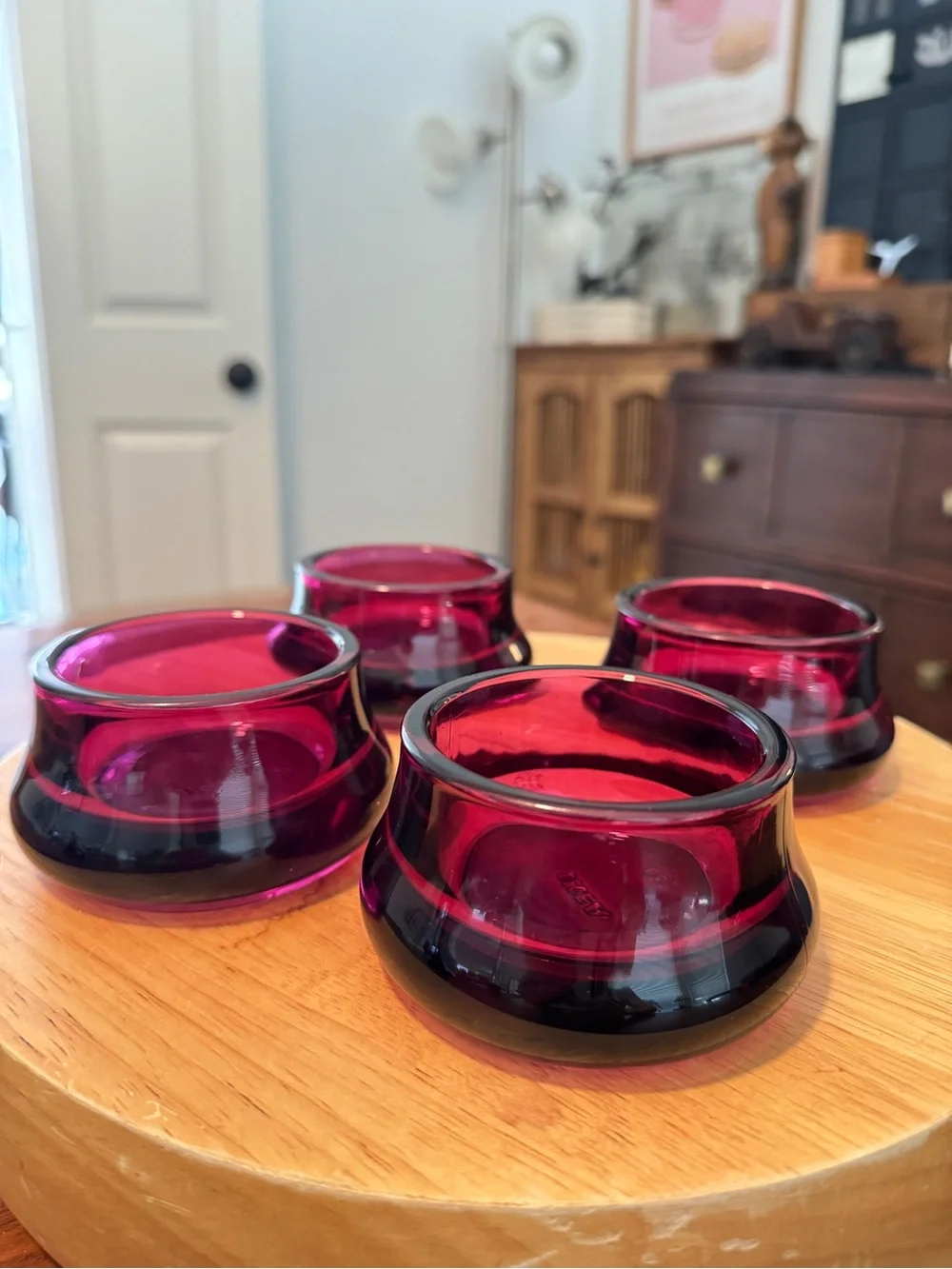 Vintage Ikea Maroon Glass Candle Holders, Set of 2